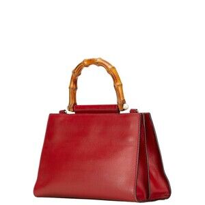 Gucci Shoulder Nimfair Bag Handle Leather Top Bamboo 2way Handbag Red